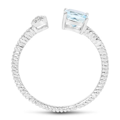 0.52 Carat Genuine Aquamarine and White Diamond 14K White Gold Ring