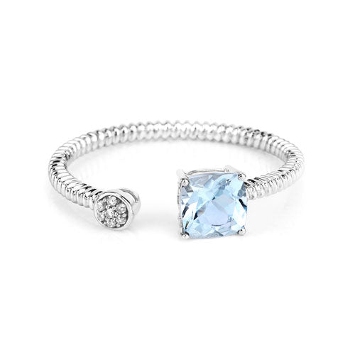 0.52 Carat Genuine Aquamarine and White Diamond 14K White Gold Ring