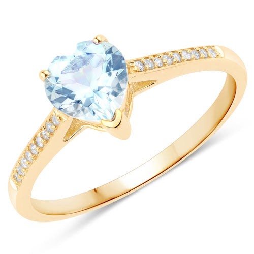 0.65 Carat Genuine Aquamarine and White Diamond 14K Yellow Gold Ring