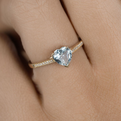 0.65 Carat Genuine Aquamarine and White Diamond 14K Yellow Gold Ring