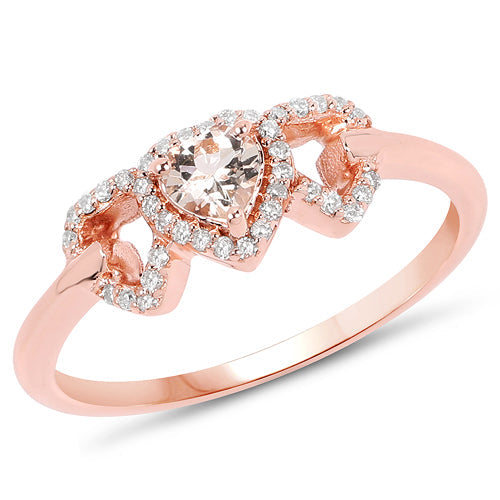 0.37 Carat Genuine Morganite and White Diamond 14K Rose Gold Ring