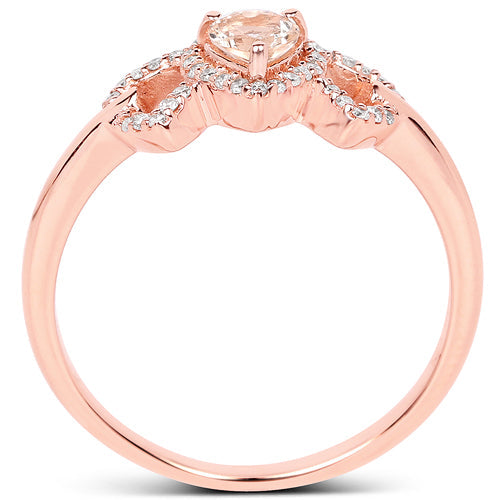 0.37 Carat Genuine Morganite and White Diamond 14K Rose Gold Ring