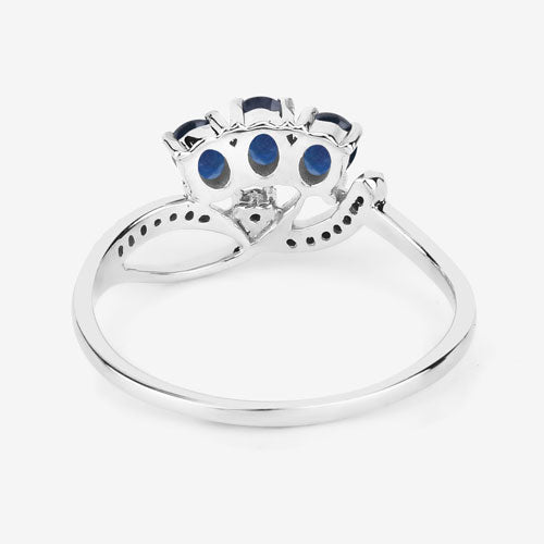 0.65 Carat Genuine Blue Sapphire and White Diamond 14K White Gold Ring