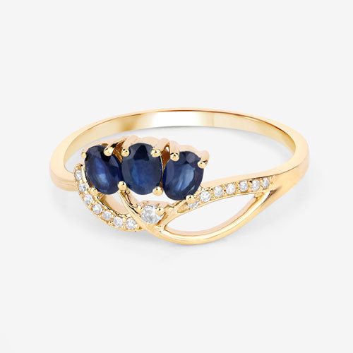 0.65 Carat Genuine Blue Sapphire and White Diamond 14K Yellow Gold Ring
