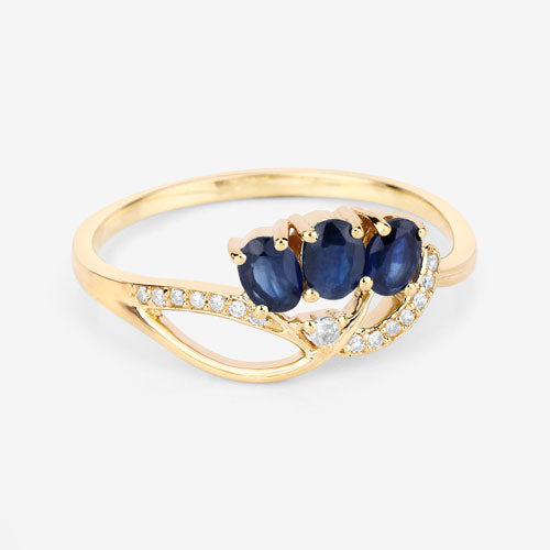 0.65 Carat Genuine Blue Sapphire and White Diamond 14K Yellow Gold Ring