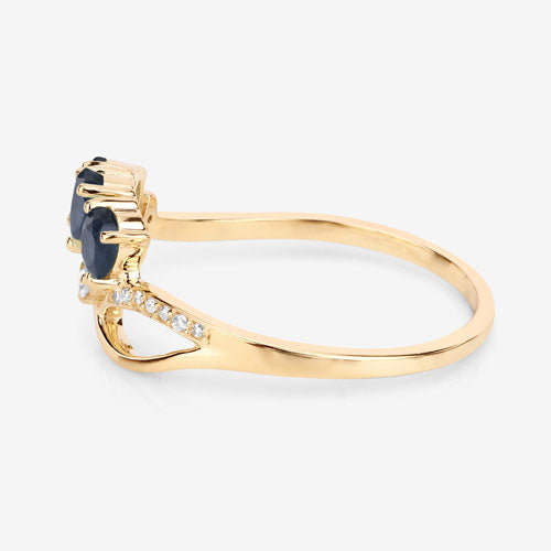 0.65 Carat Genuine Blue Sapphire and White Diamond 14K Yellow Gold Ring