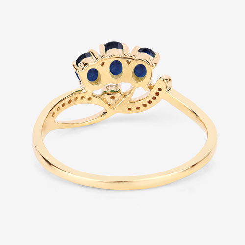 0.65 Carat Genuine Blue Sapphire and White Diamond 14K Yellow Gold Ring