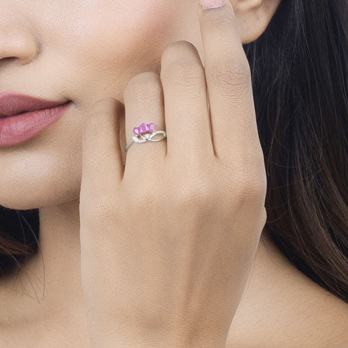 0.71 Carat Genuine Ruby and White Diamond 14K White Gold Ring