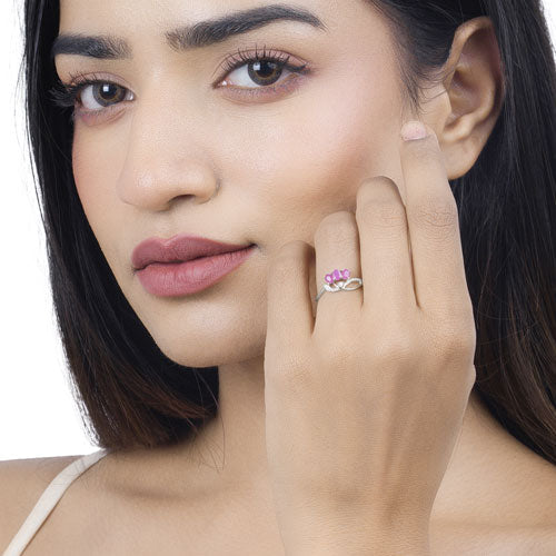 0.71 Carat Genuine Ruby and White Diamond 14K White Gold Ring