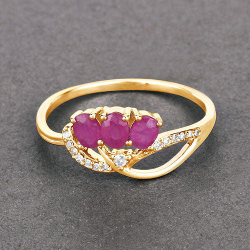 0.71 Carat Genuine Ruby and White Diamond 14K Yellow Gold Ring