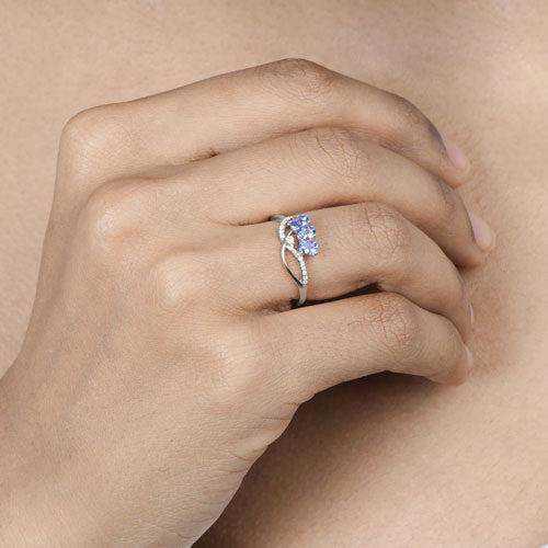 0.56 Carat Genuine Tanzanite and White Diamond 14K White Gold Ring