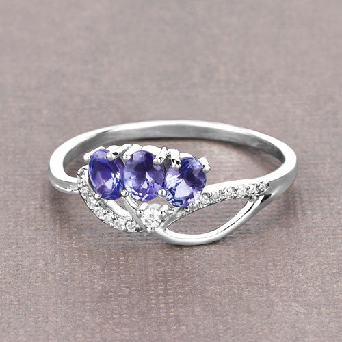 0.56 Carat Genuine Tanzanite and White Diamond 14K White Gold Ring