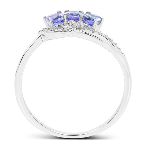 0.56 Carat Genuine Tanzanite and White Diamond 14K White Gold Ring