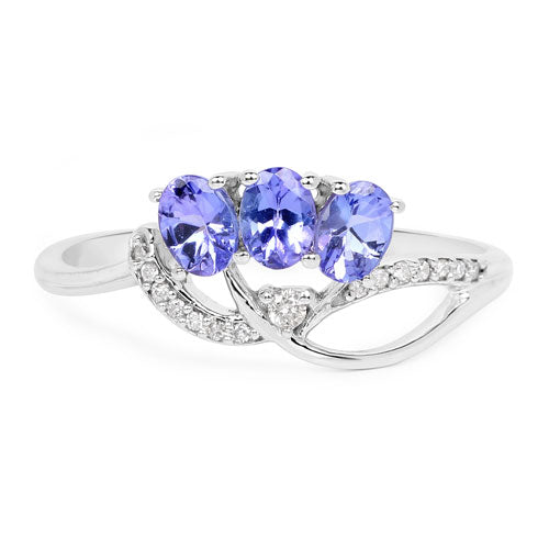 0.56 Carat Genuine Tanzanite and White Diamond 14K White Gold Ring