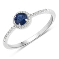 0.38 Carat Genuine Blue Sapphire and White Diamond 14K White Gold Ring