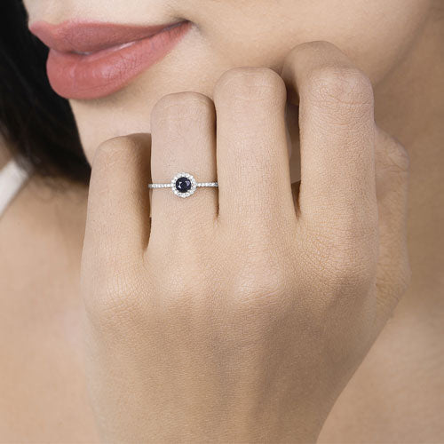 0.38 Carat Genuine Blue Sapphire and White Diamond 14K White Gold Ring