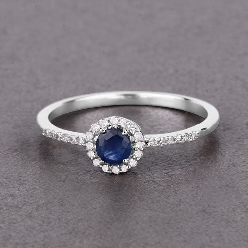 0.38 Carat Genuine Blue Sapphire and White Diamond 14K White Gold Ring