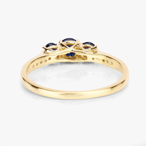 0.56 Carat Genuine Blue Sapphire and White Diamond 14K Yellow Gold Ring