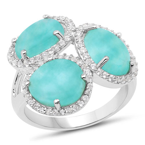 5.30 Carat Genuine Amazonite And White Topaz .925 Sterling Silver Ring