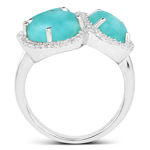 5.30 Carat Genuine Amazonite And White Topaz .925 Sterling Silver Ring