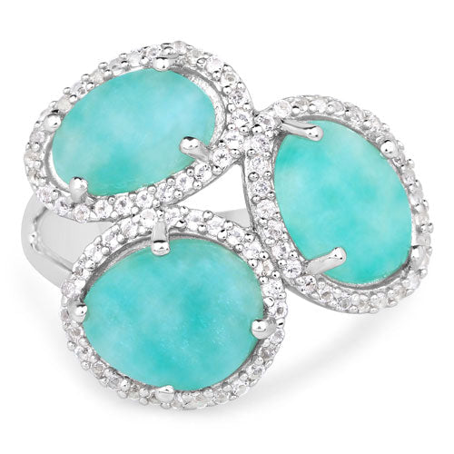 5.30 Carat Genuine Amazonite And White Topaz .925 Sterling Silver Ring