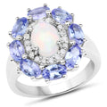 3.05 Carat Genuine Ethiopian Opal, Tanzanite and White Diamond .925 Sterling Silver Ring