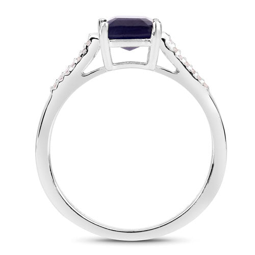 3.07 Carat Glass Filled Sapphire and White Zircon .925 Sterling Silver Ring
