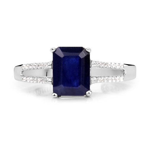 3.07 Carat Glass Filled Sapphire and White Zircon .925 Sterling Silver Ring