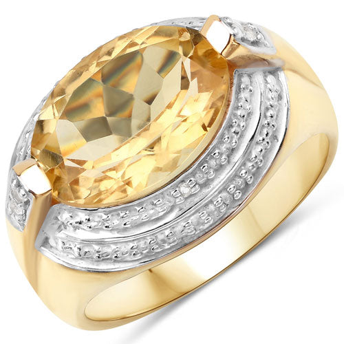 4.56 Carat Genuine Citrine and White Diamond .925 Sterling Silver Ring
