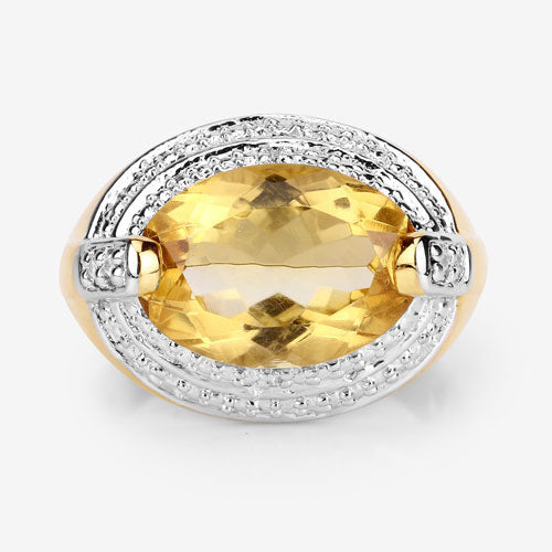 4.56 Carat Genuine Citrine and White Diamond .925 Sterling Silver Ring