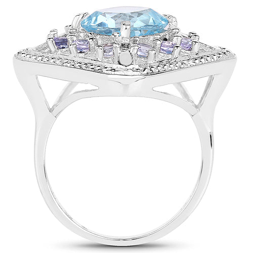 4.24 Carat Genuine Blue Topaz and Tanzanite .925 Sterling Silver Ring