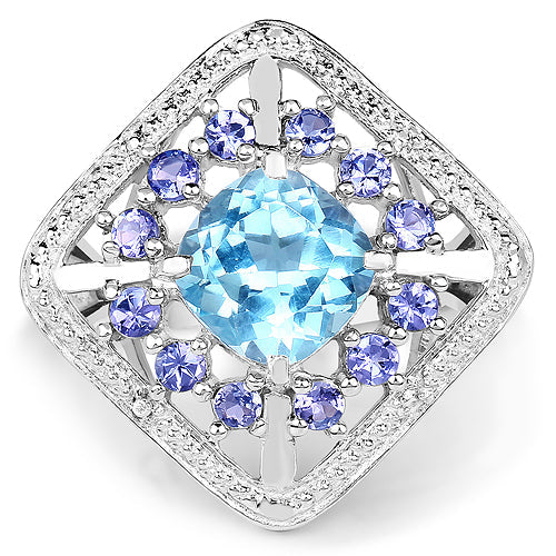 4.24 Carat Genuine Blue Topaz and Tanzanite .925 Sterling Silver Ring