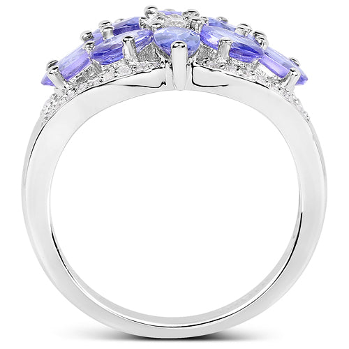2.27 Carat Genuine Tanzanite and White Zircon .925 Sterling Silver Ring