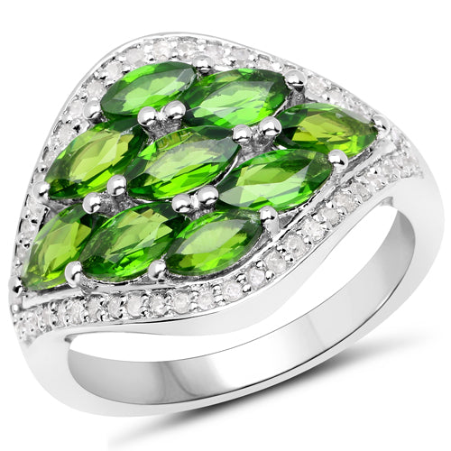 2.37 Carat Genuine Chrome Diopside and White Diamond .925 Sterling Silver Ring