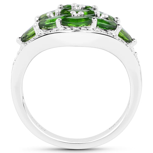 2.37 Carat Genuine Chrome Diopside and White Diamond .925 Sterling Silver Ring
