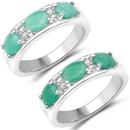 1.38 Carat Genuine Emerald and White Topaz .925 Sterling Silver Ring