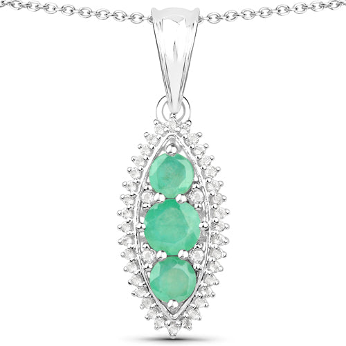 3.52 Carat Genuine Zambian Emerald and White Topaz .925 Sterling Silver 3 Piece Jewelry Set (Ring, Earrings, and Pendant w/ Chain)