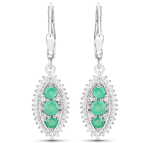 3.52 Carat Genuine Zambian Emerald and White Topaz .925 Sterling Silver 3 Piece Jewelry Set (Ring, Earrings, and Pendant w/ Chain)