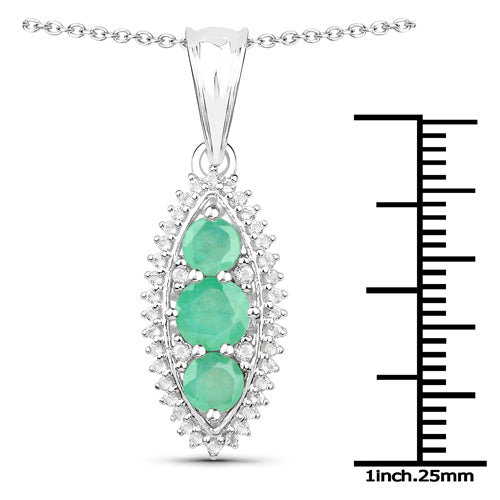 3.52 Carat Genuine Zambian Emerald and White Topaz .925 Sterling Silver 3 Piece Jewelry Set (Ring, Earrings, and Pendant w/ Chain)