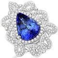 11.68 Carat Genuine Tanzanite and White Diamond 18K White Gold Ring