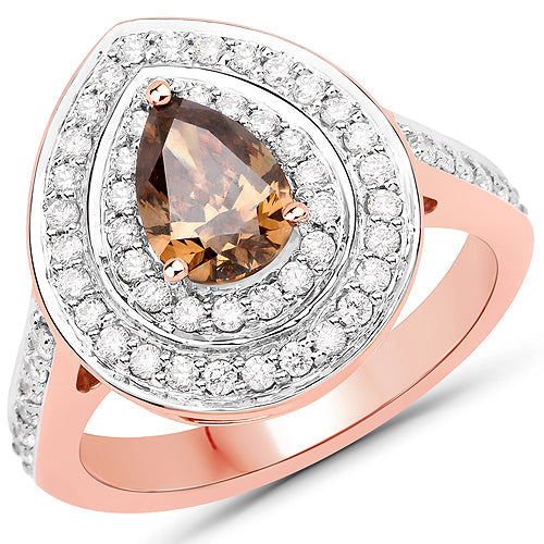 1.64 Carat Genuine Chocolate Brown Diamond and White Diamond 18K Rose Gold Ring