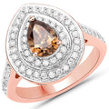 1.64 Carat Genuine Chocolate Brown Diamond and White Diamond 18K Rose Gold Ring