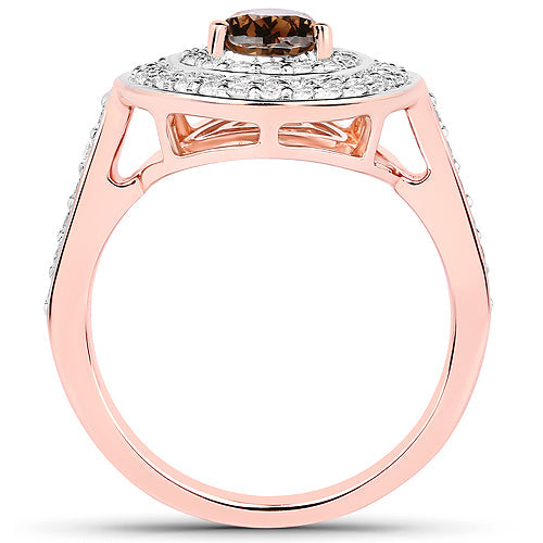 1.64 Carat Genuine Chocolate Brown Diamond and White Diamond 18K Rose Gold Ring