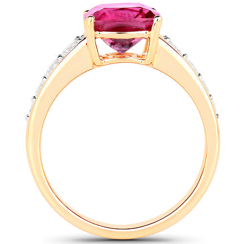 2.70 Carat Genuine Rubellite and White Diamond 14K Yellow Gold Ring