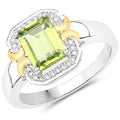 1.67 Carat Genuine Peridot and White Diamond .925 Sterling Silver Ring