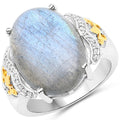 10.56 Carat Genuine Labradorite and White Diamond 14K Yellow Gold with .925 Sterling Silver Ring
