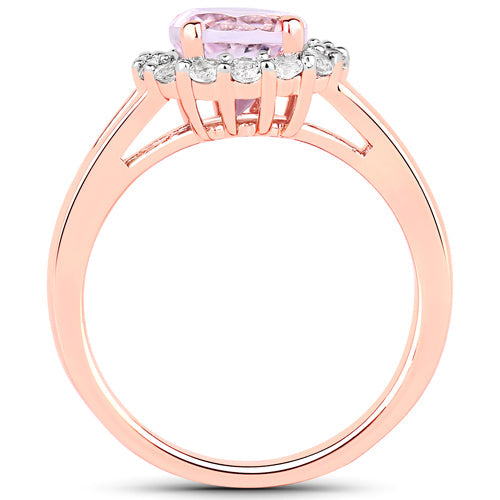 2.25 Carat Genuine Kunzite and White Topaz .925 Sterling Silver Ring