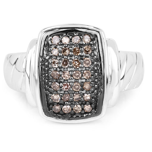 0.22 Carat Genuine Champagne Diamond .925 Sterling Silver Ring