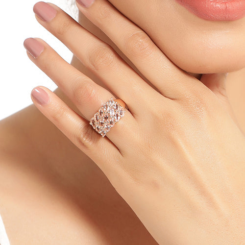 14K Rose Gold Plated 3.30 Carat Genuine Morganite .925 Sterling Silver Ring