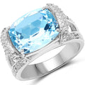 4.78 Carat Genuine Blue Topaz and White Topaz .925 Sterling Silver Ring